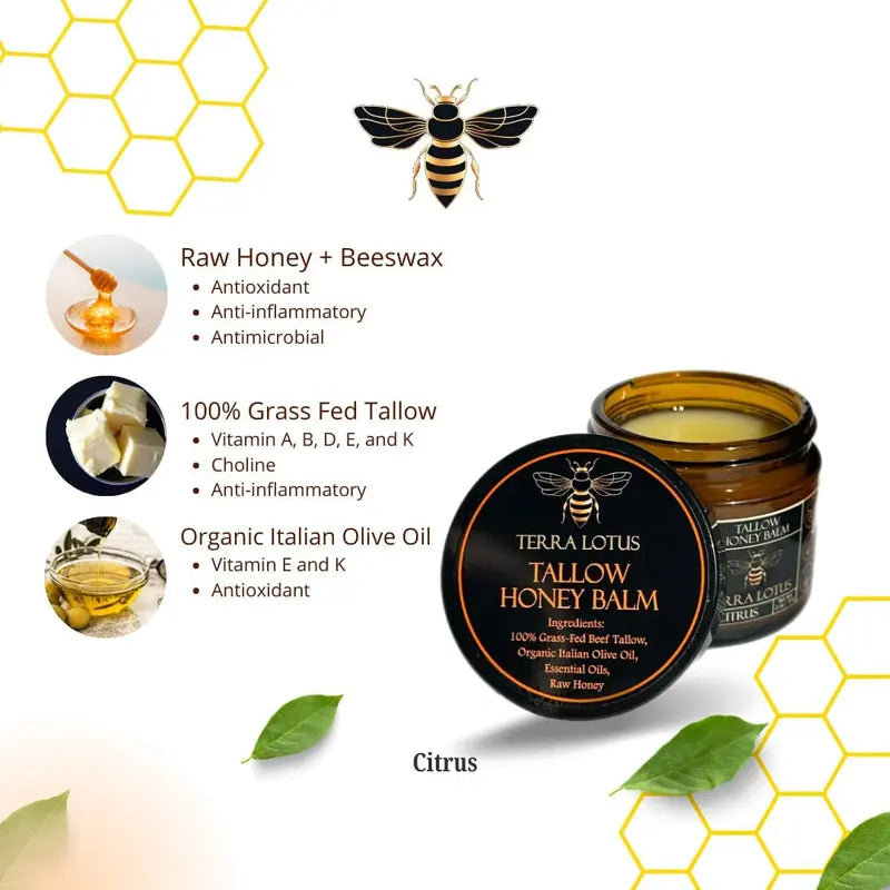 Organic Tallow Balm with Raw Honey for Soft Skin